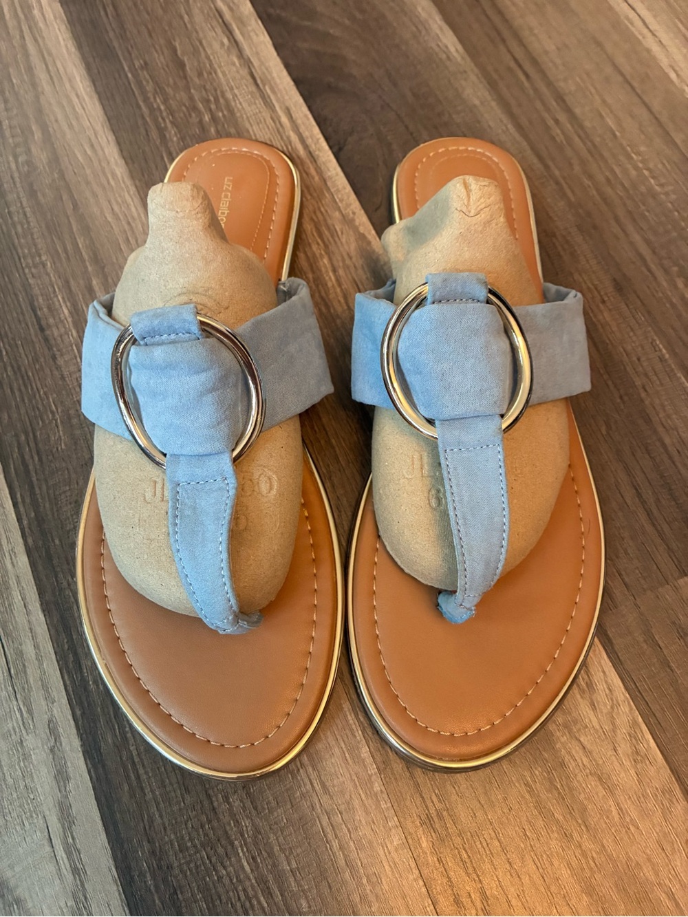 Liz Claiborne Dusty Blue Sandals with Gold Buckle SZ 11